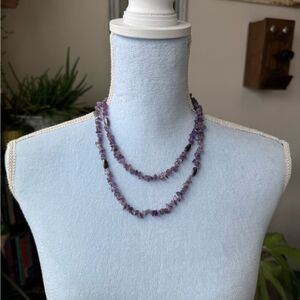 Vintage Genuine amethyst & hematite long necklace